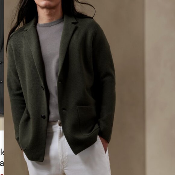 BANANA REPUBLIC Men's Merino Wool Blend Sweater Charcoal Gray Blazer size XL - Picture 7 of 7